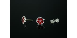 Earrings - Silver & Red Enamel Lancashire Rose Stud Earrings -  Joblot 8
