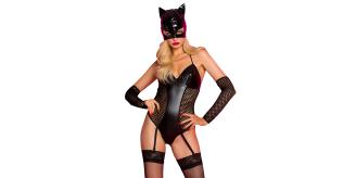 10 Sets-Sexy Catwomen Costume 4 Pcs Bodysuit Catsuit Bodysuit, Sleeves, Mask and Fishnet Stockings Set|GCL163-Random|UK seller