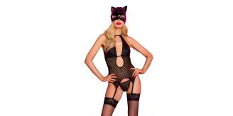 10 Sets-Sexy Catwomen Costume 4 Pcs Bodysuit Catsuit Open Crocth with Fishnet Stockings Set|GCL164-Random|UK seller
