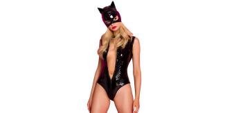 10 Sets-Sexy Catwomen Costume 2 Pcs Bodysuit  Wetlook Deep V Neckline Catsuit with Mask Set|GCL165-Random|UK seller