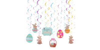 20 x LOPOTIN 24Pcs Easter Hanging Swirl Decorations Happy Easter Banner Ceiling Swirl Decoration Easter Bunny Rabbit Egg