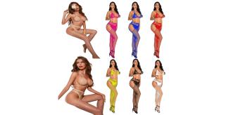 10pcs-Diamante Fishnet Stockings with Matching Bra-Random Colour|GCL086|UK SELLER