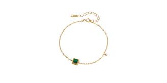 10pcs-S925 Sterling Silver Emerald Square Charm 14K Yellow Gold Plated C/Z Bracelet|GCJSB150|UK SELLER