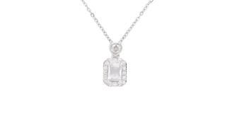 10pcs - S925 Sterling Silver Emerald Cut Halo C/Z Pendant Necklace|GCJSN087|UK SELLER
