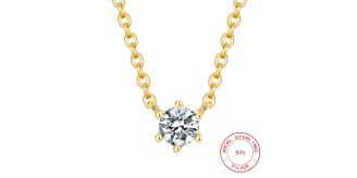 10pcs - S925 Sterling Silver Solitaire 6mm C/Z 14K Gold Plated Pendant Necklace|GCJSN083|UK SELLER