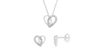 5 Sets - S925 Sterling Silver C/Z Heart Pendant Necklace and Stud Earring Set|GCSN060D+GCSE523B|UK SELLER