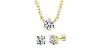 20pcs (10 Sets) - S925 Sterling Silver Solitaire 14K Gold Plated Pendant Necklace and Stud Earrings Set|GCJSN083+GCJSE083|UK SELLER