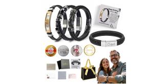 20 Sets-Dad Bracelet Leather Engraved Love My Dad with Birthday Message|GCJ043,GCJ447,GCJ449,GCJ450-Dad Birthday|UK SELLER