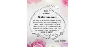 10 Sets-Sterling Silver Plated Double Heart Bracelet To My Sister in Law Mother in Law Personalised Message|CJ244-Mother/Sister in law MSG|UK SELLER