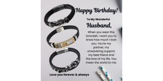 12 Sets-Happy Birthday to Husband Infinity Bracelet Leather Engraved Personalised Message Gift Set|GCJ447GCJ449GCJ450-Husband-Birthday MSG|UK SELLER