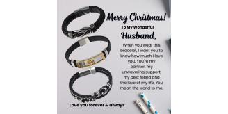 12 Sets-Merry Christmas Husband Infinity Bracelet Leather Engraved Personalised Message Gift Set|GCJ447GCJ449GCJ450-Husband-Xmas MSG|UK SELLER