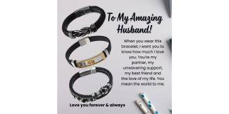 12 Sets-Gifts for Husband Infinity Bracelet Leather Engraved Personalised Message Gift Set|GCJ447GCJ449GCJ450-Husband-Amazing MSG|UK SELLER