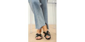 LADIES SHOES WHOLESALE JOBLOT BLACK STITCH DETAIL DESIGNER STRAP SANDALS 12 PAIRS PACK-UK3/8 SIZES