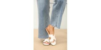 LADIES SHOES WHOLESALE JOBLOT WHITE STITCH DETAIL DESIGNER STRAP SANDALS 12 PAIRS PACK-UK3/8 SIZES