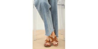 LADIES SHOES WHOLESALE JOBLOT TAN STITCH DETAIL DESIGNER STRAP SANDALS 12 PAIRS PACK-UK3/8 SIZES