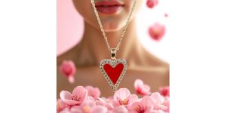 10pc Red Acrylic Heart Zircon Crystals Gold Tone Pendant Necklace! GCJ302-Gold