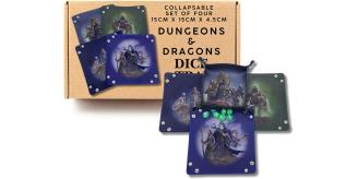 4x Fantasy RPG Character DnD Dice Tray Set - Foldable Rolling Tray for Dungeons and Dragons - Wizard Fighter Cleric Rogue - Portable Dice Mat