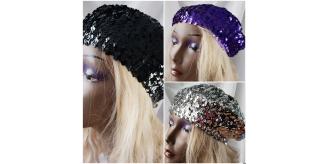 Lot of Flirt London Sequin Beret Hats black / silver / purple 41 pieces