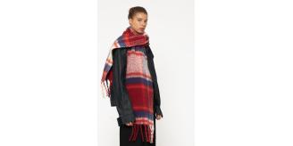 Women's Oversized Plaid Scarves - Red & Navy 