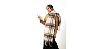 Women's Oversized Plaid Scarves - Grape & Green