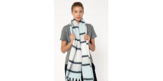 Women's Oversized Plaid Scarves - Sky Blue & Black