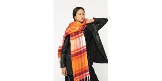Women's Oversized Plaid Scarves - Orange & Red