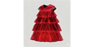 Girls' Red Velvet Princess Dress – Multi-Layer for birthday Party wedding 6-10Y