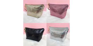 Joblot 460pc Metallic Bags with Handle and Zipper, (Cosmetic Makeup Bag, Toiletry Travel Wash Bag, Pencil Case, Pouch) - Gold, Silver, Pink & Black