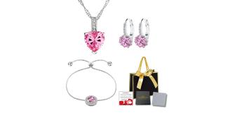10 Sets-For Daughter Pink Sapphire Necklace Bracelet and Earrings Tri-Set with Birthday Message Gift Bag|GCJ005GCJ024GCJ525-Pink-DaughterMSG-HB+GiftBa