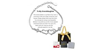 10 Sets-Bracelet for Granddaughter Linked Heart Bracelet with Message Card Gift Bag|GCJ244-GrandDaughterMSG+GiftBag-10 Sets|UK SELLER