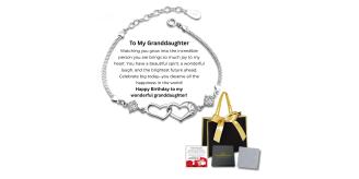 10 Sets-Bracelet for Granddaughter Linked Heart Bracelet with Birthday Message Card Gift Bag|GCJ244-GrandDaughterMSG-HB+GiftBag-10 Sets|UK SELLER