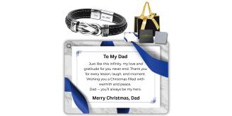 10 Sets-Stainless Steel Infinity Bracelet For Dad Engraved Leather with Christmas Message Card Gift Box|GCJ449-Dad-Christmas-MSG+Giftbag-10 Sets|UK SE
