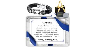 10 Sets-Stainless Steel Infinity Bracelet For Dad Engraved Leather with Birthday Message Card Gift Box|GCJ449-Dad-Birthday-MSG+Giftbag-10 Sets|UK SELL