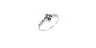 Dark amethyst & clear CZ quatrefoil rings