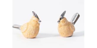 Ornamental Ceramic Birds with Silver Gilt Tails 