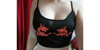 Women's Red Dragon Cami Crop Top, Black