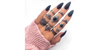 10 piece Knuckle Midi Ring set (Elephant & Crown)