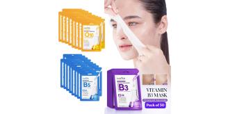 50pcs-SADOER Deep Hydrating & Brightening Radiance Facial Masks Set-Vitamin B3 & B5, & Coenzyme Q10-Mixed|GCMK002-Vitamin Mask-50pcs|UK SELLER