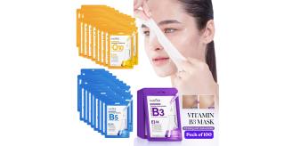100pcs-SADOER Deep Hydrating & Brightening Radiance Facial Masks Set-Vitamin B3 & B5, & Coenzyme Q10-Mixed|GCMK002-Vitamin Mask-100pcs|UK SELLER