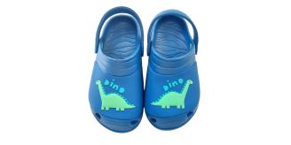 CHILDREN'S CLOGS - BLUE WITH GREEN DINO, 5 SIZES, 50 UNITS PER JOB LOT