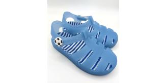 CHILDREN'S JELLIES - LIGHT BLUE WITH FOOTBALL DETAIL, 5 SIZES, 10 UNITS PER JOB LOT