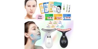 10 Sets-Face & Neck Lifting Massager Plus 10PC Mixed Facial Masks–Tighten, Tone & Rejuvenate at Home-Random Colour|GCBT004Mk10-Black/White-10 Sets-R