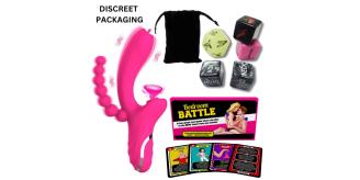 10 Sets- 7-Piece Couples Bedroom Play Set - 3-in-1 Vibrator Set with Clitoral Suction, Anal Beads, Sex position Dice Set & Bedroom Battle Card Game|GC