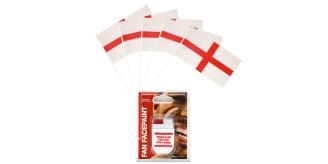 24x England Supporter Set | 5 Hand Flags + Face Paint | World Cup 2026 | Wholesale Job Lot