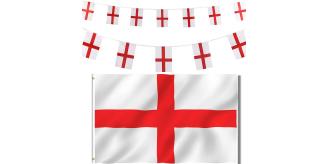24x England Flag & 6M Bunting Set | Wholesale Job Lot | St George’s Day Football Party Decorations