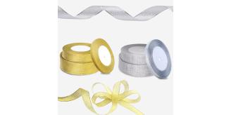 Glitter Ribbon Rolls 25m Gold Silver Mixed Width for Crafts Gift Wrap Wedding Xmas Decorations 100 Pack