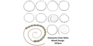 100pcs Rhinestone & Diamante Waist Chain Belts – Mixed Styles Women’s Fashion Accessories Bulk Lot