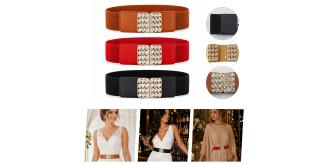 100x Elasticated Belts with Diamante Buckles – 60mm Wide – Mixed Sizes & Colours – Fashion Accessories Bulk Lot