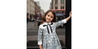Vintage Floral Girls Dress Peter Pan Collar Jacquard Flower Girl Toddler Party Dress 3-7Y