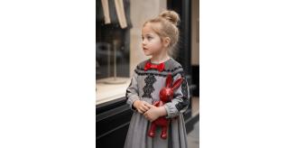 Vintage Girls Lace Party Dress Grey Princess Flower Girl Dress Ages 3-10Y